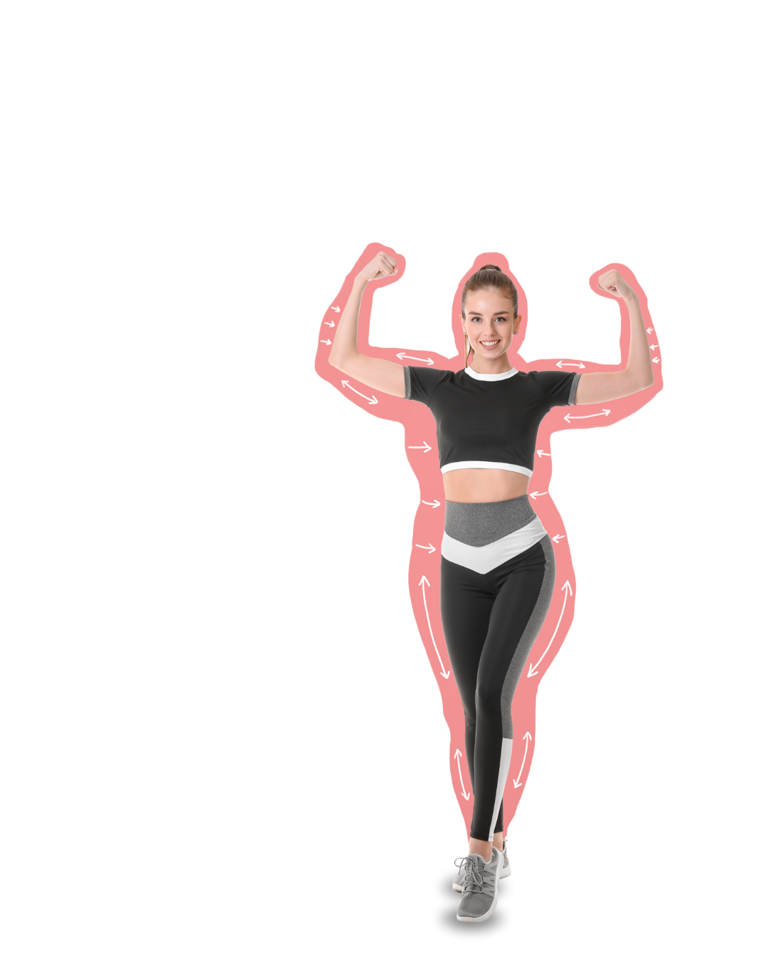 Woman demonstrating weight loss transformation